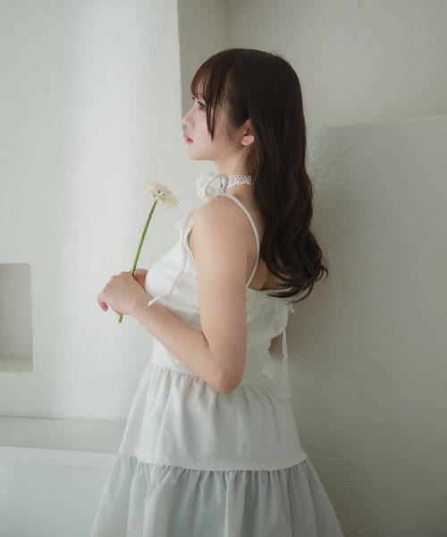 fupel（フぺル）の「cut rib docking ribbon camisole / カットリブドッキングリボンキャミソール（キャミソール・レディース・オフホワイト/ブラック・FREE）」の8枚目の写真