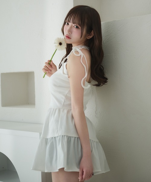 fupel（フぺル）の「cut rib docking ribbon camisole / カットリブドッキングリボンキャミソール（キャミソール・レディース・オフホワイト/ブラック・FREE）」の10枚目の写真