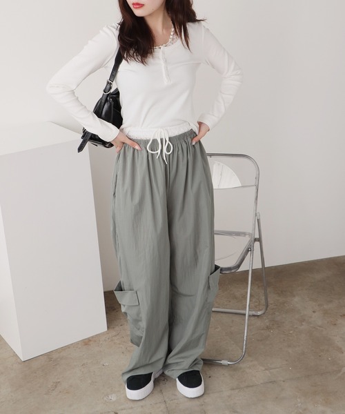 Henry Neck Lace Top / ヘンリーネックレース トップス（Tシャツ