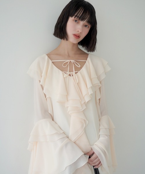 セール】ボリュームラッフルミニドレス（ワンピース）｜eimy