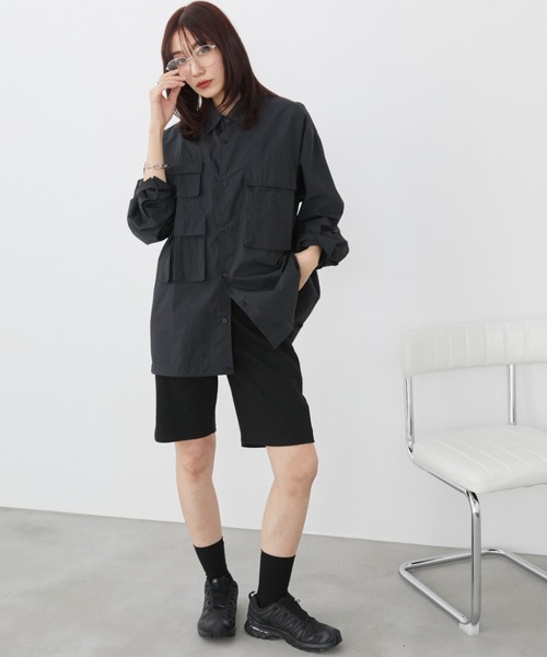 FRAY I.D サイドスリットバイカーショーツ (ブラック) ストレッチ FRAY I.D サイドスリットバイカーショーツ (ブラック) ストレッチ