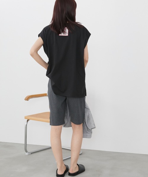 FRAY I.D サイドスリットバイカーショーツ (ブラック) ストレッチ FRAY I.D パンツ サイドスリットバイカーショーツ レディース