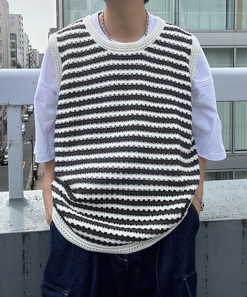 CREARE -LINO-（クレアーレリノ）の「ボーダーニットベスト（ベスト・メンズ・グレー/ホワイト・FREE）」の17枚目の写真