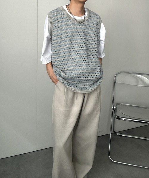 CREARE -LINO-（クレアーレリノ）の「ボーダーニットベスト（ベスト・メンズ・グレー/ホワイト・FREE）」の12枚目の写真