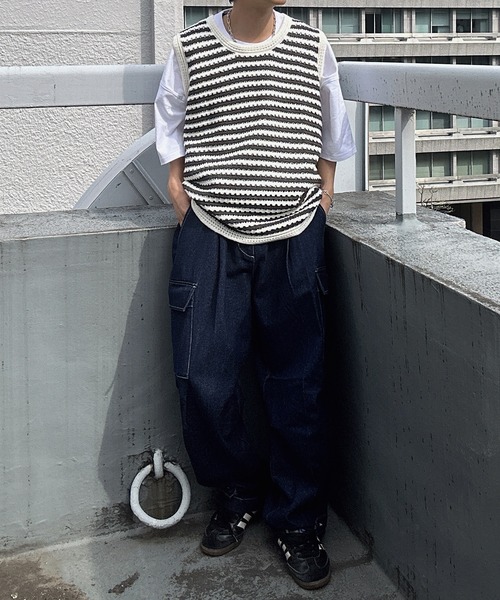 CREARE -LINO-（クレアーレリノ）の「ボーダーニットベスト（ベスト・メンズ・グレー/ホワイト・FREE）」の14枚目の写真