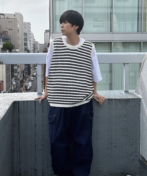 CREARE -LINO-（クレアーレリノ）の「ボーダーニットベスト（ベスト・メンズ・グレー/ホワイト・FREE）」の16枚目の写真
