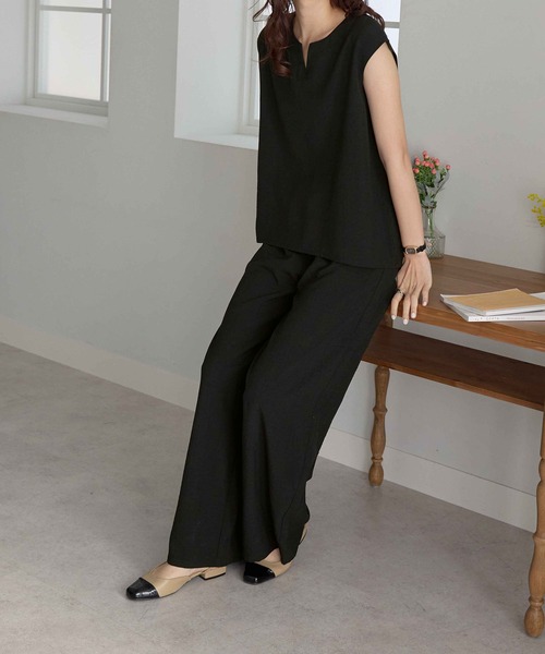 CHAN ME(チャンミ)の「麻調ワイドパンツ(ロング丈)(その他パンツ・レディース・チャコールグレー/ブラック/グレイッシュベージュ/サックスブルー/グリーン/バーガンディー・MEDIUM/LARGE/X-LARGE)」の22枚目の写真