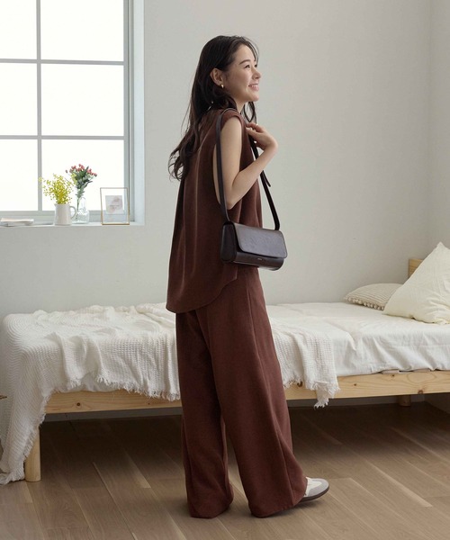 CHAN ME(チャンミ)の「麻調ワイドパンツ(ロング丈)(その他パンツ・レディース・チャコールグレー/ブラック/グレイッシュベージュ/サックスブルー/グリーン/バーガンディー・MEDIUM/LARGE/X-LARGE)」の15枚目の写真