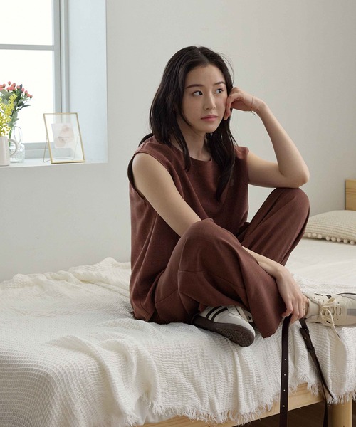 CHAN ME(チャンミ)の「麻調ワイドパンツ(ロング丈)(その他パンツ・レディース・チャコールグレー/ブラック/グレイッシュベージュ/サックスブルー/グリーン/バーガンディー・MEDIUM/LARGE/X-LARGE)」の17枚目の写真