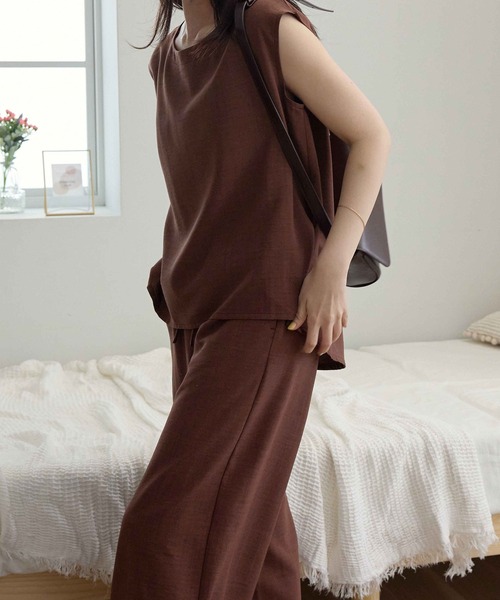 CHAN ME(チャンミ)の「麻調ワイドパンツ(ロング丈)(その他パンツ・レディース・チャコールグレー/ブラック/グレイッシュベージュ/サックスブルー/グリーン/バーガンディー・MEDIUM/LARGE/X-LARGE)」の18枚目の写真