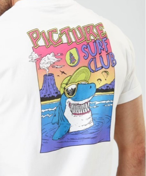 PICTURE ORGANIC CLOTHING(ピクチャーオーガニッククロージング)の「【PICTURE/ピクチャー】MAPOON TEE/半袖ネオンカラーレトロテイストバックプリントTシャツ(Tシャツ/カットソー・メンズ・ホワイト/ブラック・MEDIUM/SMALL)」の1枚目の写真