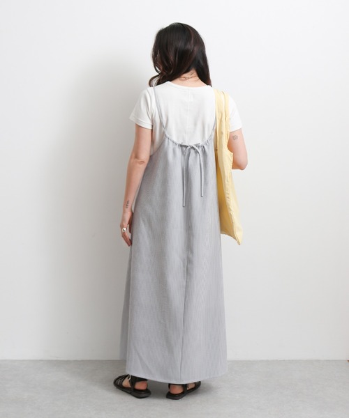 シアサッカー★フロントタイ★ミニワンピース★ CLAUDIE PIERLOT シアサッカーティアードキャミワンピース