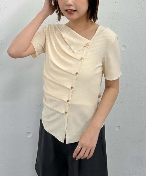 トップス wakame アシメタックボタンカットTOPS 5S（Tシャツ/カットソー