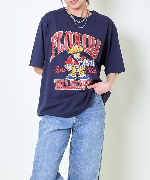 GORGE（ゴージ）の「《ビッグロゴ×キャラクター刺繍》レディース 半袖Tシャツ オーバーサイズ 春夏秋（Tシャツ/カットソー・レディース・ネイビー/オフホワイト/ブルー/レッド・F）」の8枚目の写真