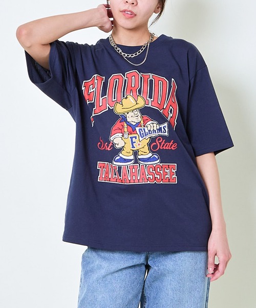 GORGE（ゴージ）の「《ビッグロゴ×キャラクター刺繍》レディース 半袖Tシャツ オーバーサイズ 春夏秋（Tシャツ/カットソー・レディース・ネイビー/オフホワイト/ブルー/レッド・F）」の9枚目の写真