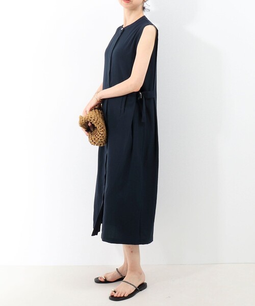 MICO COULIER（ミコクリエ）の「麻調合繊タック切替シャツワンピース（ワンピース・レディース・ブラック系その他/ネイビー/グレー系その他/グレイッシュベージュ・38）」の10枚目の写真