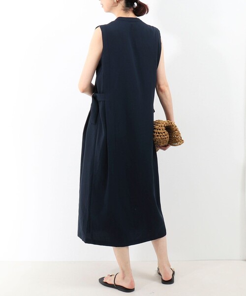 MICO COULIER（ミコクリエ）の「麻調合繊タック切替シャツワンピース（ワンピース・レディース・ブラック系その他/ネイビー/グレー系その他/グレイッシュベージュ・38）」の11枚目の写真