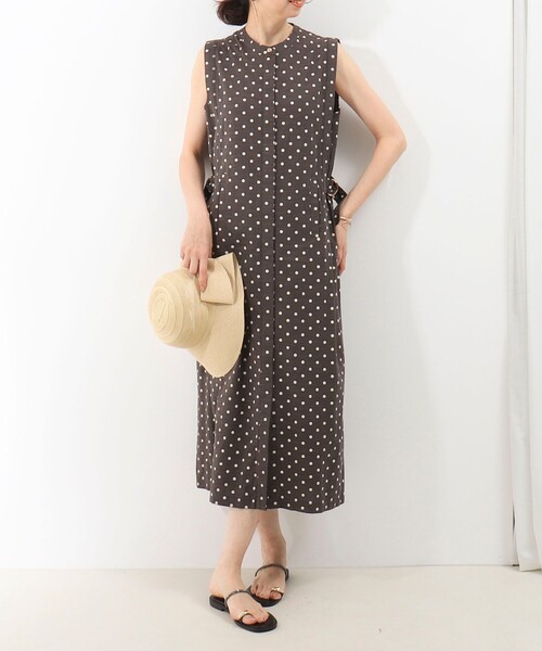 MICO COULIER（ミコクリエ）の「麻調合繊タック切替シャツワンピース（ワンピース・レディース・ブラック系その他/ネイビー/グレー系その他/グレイッシュベージュ・38）」の20枚目の写真