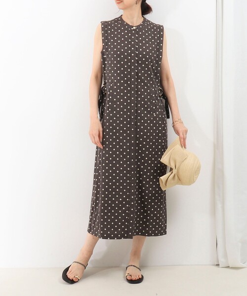 MICO COULIER（ミコクリエ）の「麻調合繊タック切替シャツワンピース（ワンピース・レディース・ブラック系その他/ネイビー/グレー系その他/グレイッシュベージュ・38）」の21枚目の写真