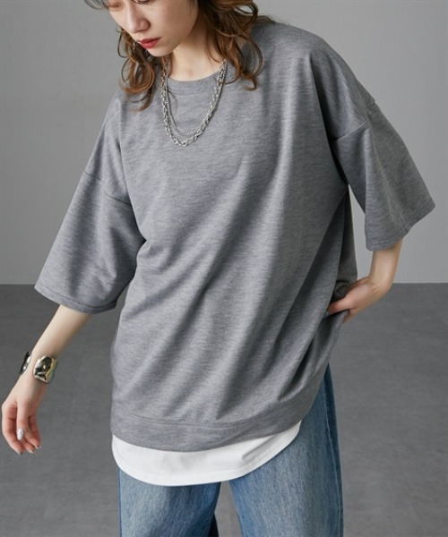 Soiunique（スワユニーク）の「重ね着風ゆったり半袖トップス［Soiunique］（Tシャツ/カットソー・レディース・ブラック/ブルー/杢グレー・LL/M/L）」の2枚目の写真