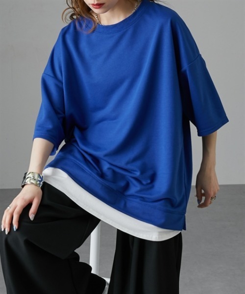 Soiunique（スワユニーク）の「重ね着風ゆったり半袖トップス［Soiunique］（Tシャツ/カットソー・レディース・ブラック/ブルー/杢グレー・LL/M/L）」の4枚目の写真