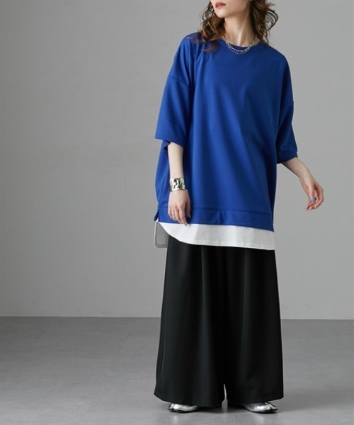 Soiunique（スワユニーク）の「重ね着風ゆったり半袖トップス［Soiunique］（Tシャツ/カットソー・レディース・ブラック/ブルー/杢グレー・LL/M/L）」の6枚目の写真