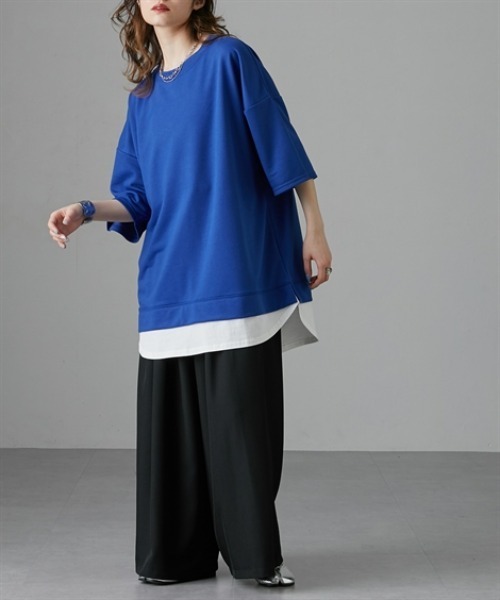 Soiunique（スワユニーク）の「重ね着風ゆったり半袖トップス［Soiunique］（Tシャツ/カットソー・レディース・ブラック/ブルー/杢グレー・LL/M/L）」の7枚目の写真