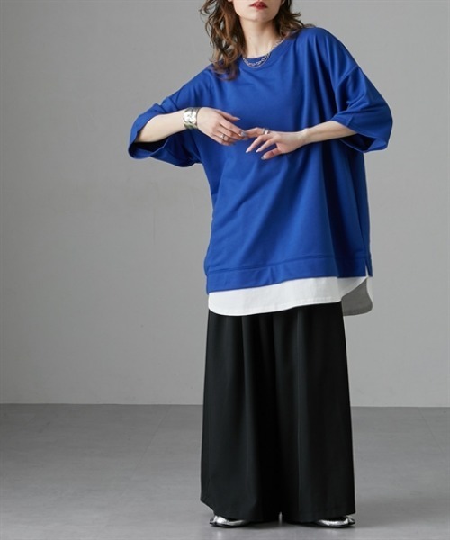 Soiunique（スワユニーク）の「重ね着風ゆったり半袖トップス［Soiunique］（Tシャツ/カットソー・レディース・ブラック/ブルー/杢グレー・LL/M/L）」の8枚目の写真