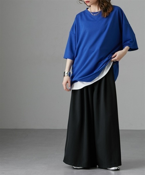 Soiunique（スワユニーク）の「重ね着風ゆったり半袖トップス［Soiunique］（Tシャツ/カットソー・レディース・ブラック/ブルー/杢グレー・LL/M/L）」の10枚目の写真