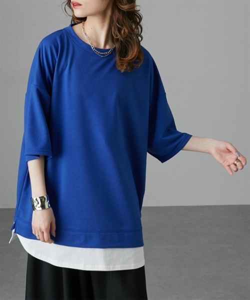 Soiunique（スワユニーク）の「重ね着風ゆったり半袖トップス［Soiunique］（Tシャツ/カットソー・レディース・ブラック/ブルー/杢グレー・LL/M/L）」の11枚目の写真