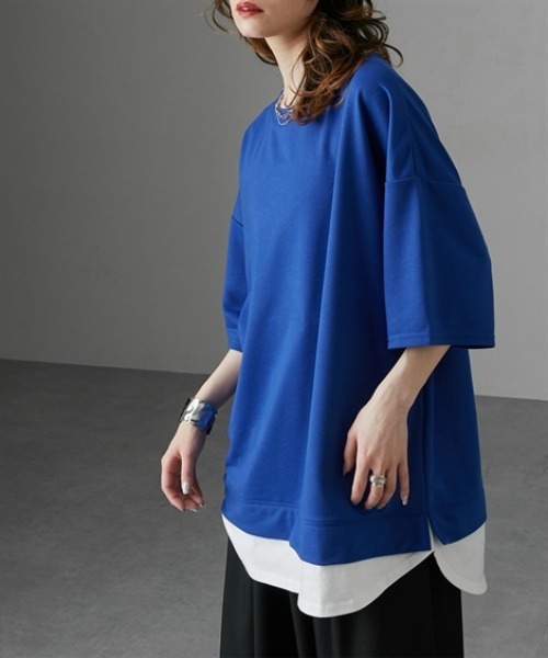 Soiunique（スワユニーク）の「重ね着風ゆったり半袖トップス［Soiunique］（Tシャツ/カットソー・レディース・ブラック/ブルー/杢グレー・LL/M/L）」の12枚目の写真