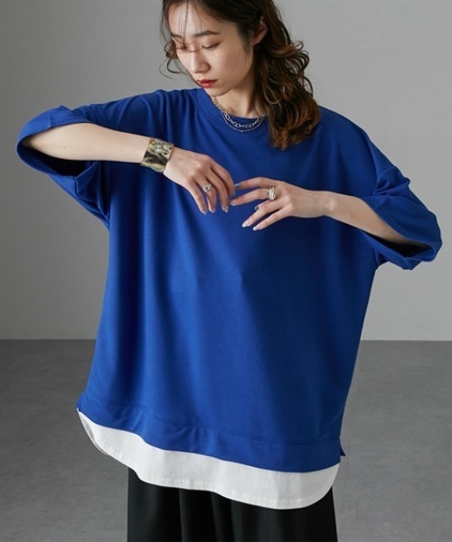 Soiunique（スワユニーク）の「重ね着風ゆったり半袖トップス［Soiunique］（Tシャツ/カットソー・レディース・ブラック/ブルー/杢グレー・LL/M/L）」の13枚目の写真