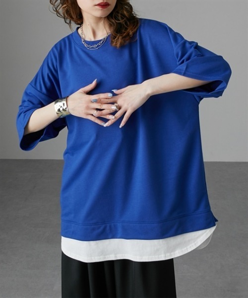 Soiunique（スワユニーク）の「重ね着風ゆったり半袖トップス［Soiunique］（Tシャツ/カットソー・レディース・ブラック/ブルー/杢グレー・LL/M/L）」の15枚目の写真