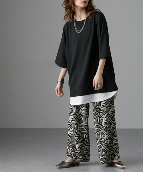 Soiunique（スワユニーク）の「重ね着風ゆったり半袖トップス［Soiunique］（Tシャツ/カットソー・レディース・ブラック/ブルー/杢グレー・LL/M/L）」の16枚目の写真