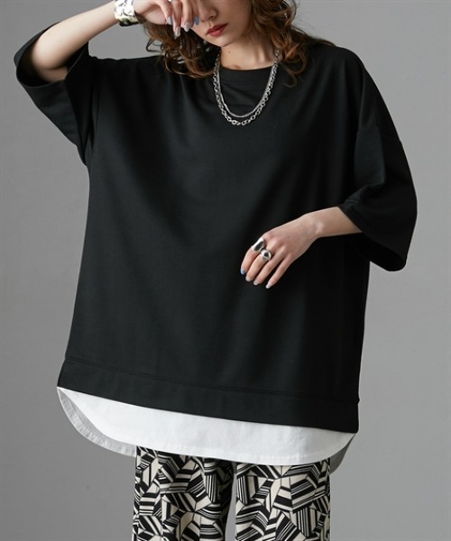Soiunique（スワユニーク）の「重ね着風ゆったり半袖トップス［Soiunique］（Tシャツ/カットソー・レディース・ブラック/ブルー/杢グレー・LL/M/L）」の17枚目の写真