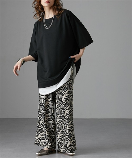 Soiunique（スワユニーク）の「重ね着風ゆったり半袖トップス［Soiunique］（Tシャツ/カットソー・レディース・ブラック/ブルー/杢グレー・LL/M/L）」の18枚目の写真