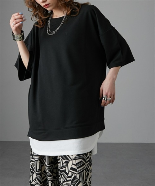 Soiunique（スワユニーク）の「重ね着風ゆったり半袖トップス［Soiunique］（Tシャツ/カットソー・レディース・ブラック/ブルー/杢グレー・LL/M/L）」の20枚目の写真