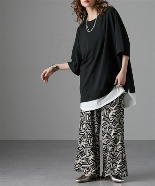 Soiunique（スワユニーク）の「重ね着風ゆったり半袖トップス［Soiunique］（Tシャツ/カットソー・レディース・ブラック/ブルー/杢グレー・LL/M/L）」の21枚目の写真