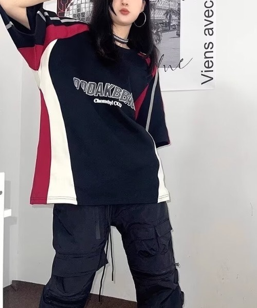 SHEPP(シープ)の「バイカラー ルーズゲームTシャツ(Tシャツ/カットソー・レディース・ブラック・XL/L)」の8枚目の写真