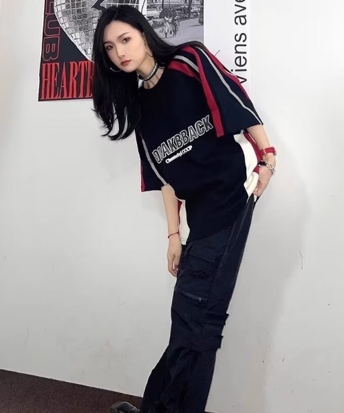 SHEPP(シープ)の「バイカラー ルーズゲームTシャツ(Tシャツ/カットソー・レディース・ブラック・XL/L)」の11枚目の写真