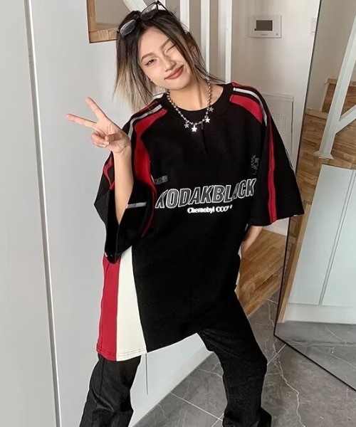 SHEPP(シープ)の「バイカラー ルーズゲームTシャツ(Tシャツ/カットソー・レディース・ブラック・XL/L)」の12枚目の写真