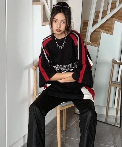 SHEPP(シープ)の「バイカラー ルーズゲームTシャツ(Tシャツ/カットソー・レディース・ブラック・XL/L)」の14枚目の写真