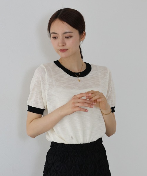 J by blue(ジェイバイブルー)の「ロゴ配色シアーニット(ニット/セーター・レディース・アイボリー/モカ/ミント・MEDIUM)」の18枚目の写真
