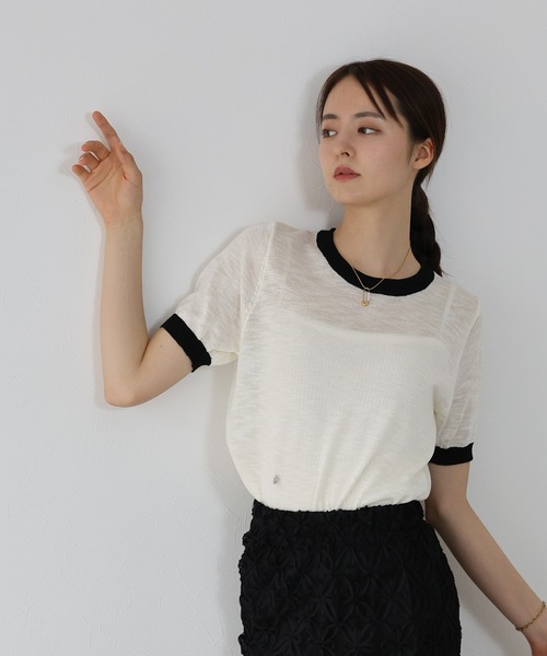 J by blue(ジェイバイブルー)の「ロゴ配色シアーニット(ニット/セーター・レディース・アイボリー/モカ/ミント・MEDIUM)」の13枚目の写真