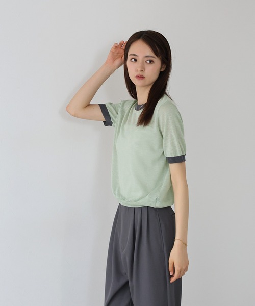 J by blue(ジェイバイブルー)の「ロゴ配色シアーニット(ニット/セーター・レディース・アイボリー/モカ/ミント・MEDIUM)」の8枚目の写真