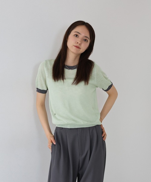 J by blue(ジェイバイブルー)の「ロゴ配色シアーニット(ニット/セーター・レディース・アイボリー/モカ/ミント・MEDIUM)」の15枚目の写真