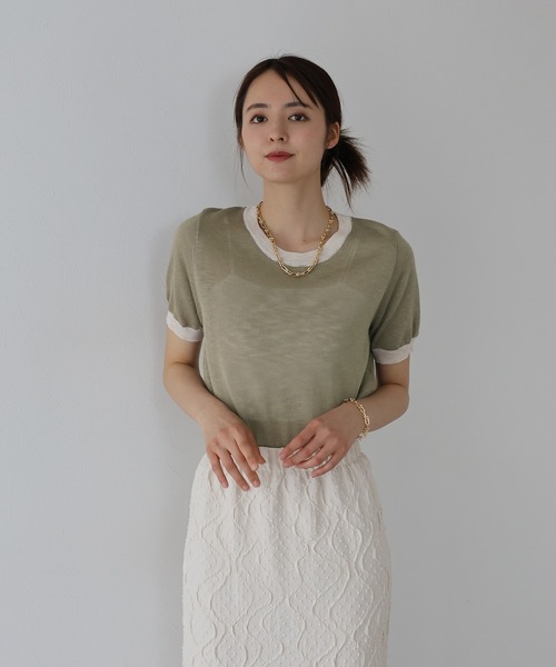 J by blue(ジェイバイブルー)の「ロゴ配色シアーニット(ニット/セーター・レディース・アイボリー/モカ/ミント・MEDIUM)」の10枚目の写真