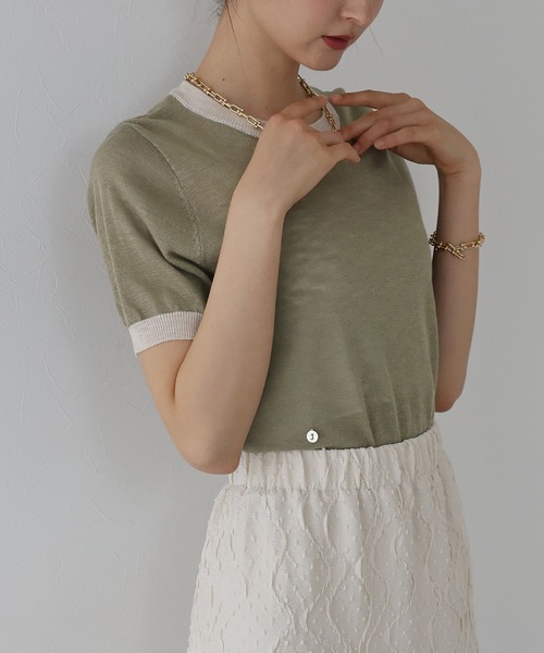 J by blue(ジェイバイブルー)の「ロゴ配色シアーニット(ニット/セーター・レディース・アイボリー/モカ/ミント・MEDIUM)」の12枚目の写真