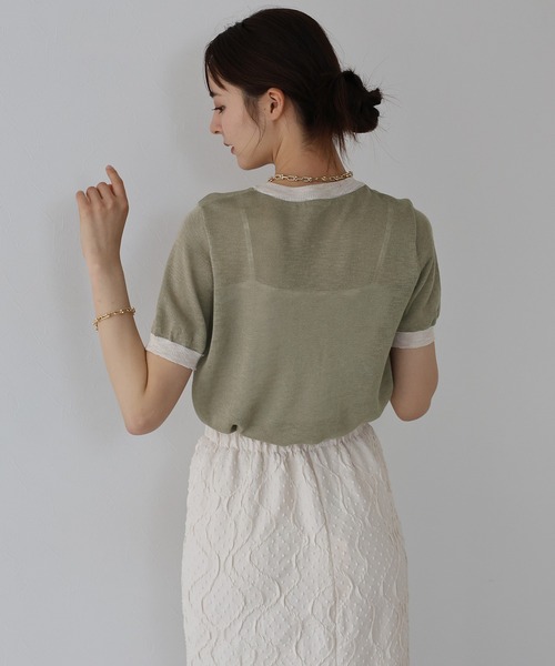 J by blue(ジェイバイブルー)の「ロゴ配色シアーニット(ニット/セーター・レディース・アイボリー/モカ/ミント・MEDIUM)」の21枚目の写真