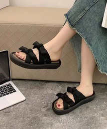 【shoes 365】ダブルリボンデザイン厚底サンダル (SS)
